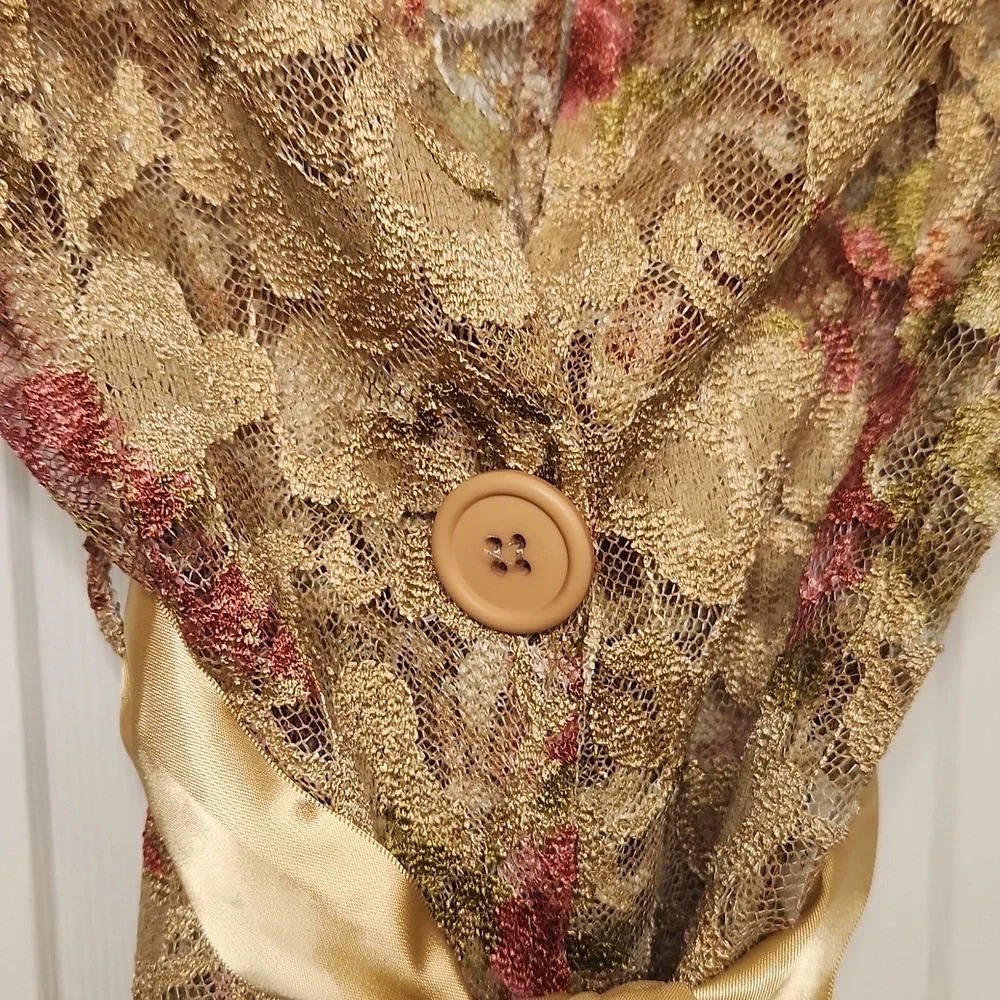 Do & Be Clothing Women's Yellow Gold/Pink Appliqued Floral Lace Jacket Size S - Picture 5 of 13